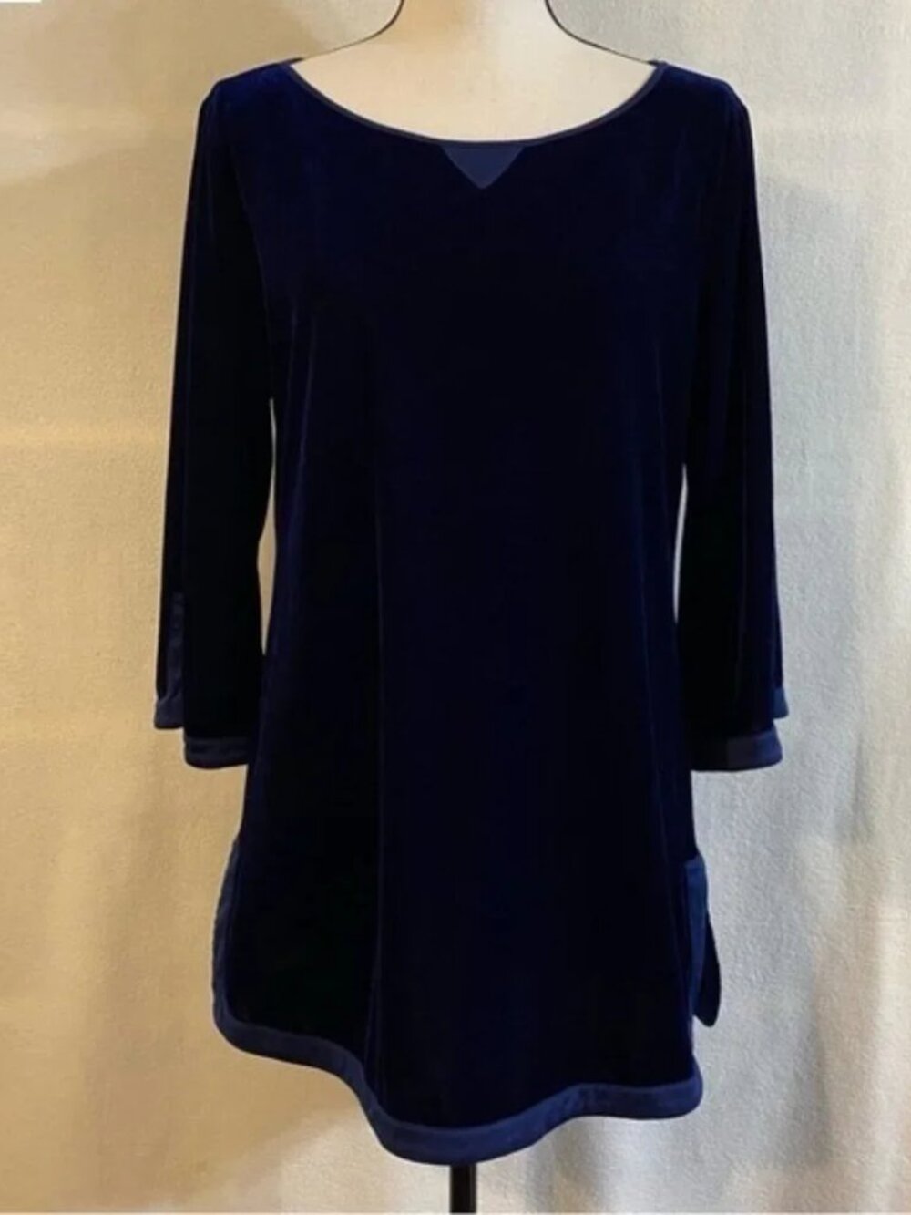 Soft Surroundings navy blue velvet Weekender 3/4 sleeve tunic top